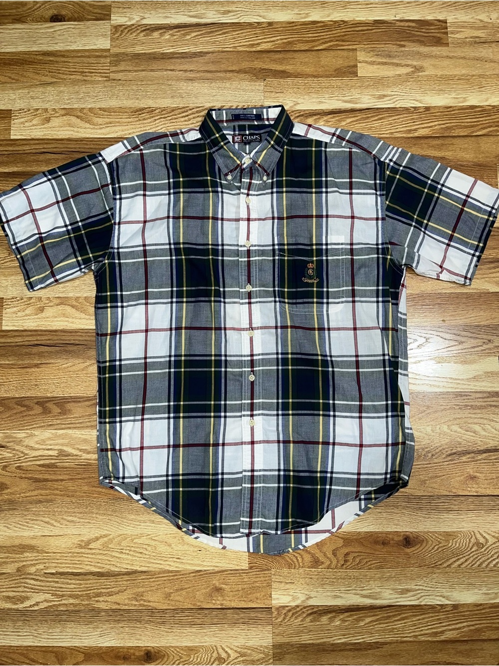 Chaps Ralph Lauren Mens L Multicolor Plaid Cotton Button-Down Short Sleeve